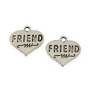 Tibetan Style Zinc Alloy Pendants, Heart with Word Friend, Lead Free & Cadmium Free, Antique Silver, 17x17x1.5mm, Hole: 2mm, about 312pcs/500g(TIBEP-R334-306AS-RS)