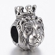 316 Surgical Stainless Steel Beads, Lion, Antique Silver, 13x8.5x11mm, Hole: 5mm(STAS-F160-08AS)