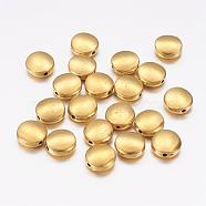 Tibetan Style Alloy Beads, Cadmium Free & Nickel Free & Lead Free, Antique Golden Color, Flat Round, about 9mm in diameter, 4mm thick, hole: 1mm(X-GLF10214Y-NF)