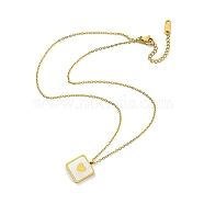 Natural Shell Square with Heart Pendant Necklace, with Ion Plating(IP) 304 Stainless Steel Cable Chains, Golden, 15.79 inch(40.1cm)(NJEW-P285-06G)