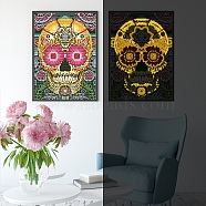 DIY Luminous Diamond Painting Kits, including Cloth, Resin Rhinestones, Diamond Sticky Pen, Tray Plate and Glue Clay, Skull, Cloth: 400x300mm(PW-WG53611-10)