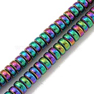 Electroplated Synthetic Non-magnetic Hematite Beads Strands, Disc, Heishi Beads, Rainbow Plated, 4.5x2mm, Hole: 1mm, about 189~191pcs/strand, 15.55''~15.83''(39.5~40.1cm)(G-K361-A06-02)