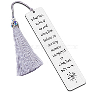 Fingerinspire 3Pcs Stainless Steel Bookmarks, Cardboard Box, Nylon Tassel Big Pendant Decorations, Stainless Steel Color, 125x26mm, 1pc/style(AJEW-FG0001-44A)