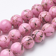 Assembled Synthetic Turquoise and Shell Beads Strands, Dyed, Round, Hot Pink, 6mm, Hole: 1mm, about 66pcs/strand, 15.7 inch(G-S212-6mm-09)