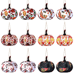 Gorgecraft 12Pcs 6 Colors Cloth Pendant Decorations, with Hemp Rope & Foam Filled, Autumn Theme, Pumpkin with Pattern, Mixed Color, 110mm, 2pcs/color(HJEW-GF0001-17)