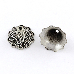 Tibetan Style Zinc Alloy Apetalous Bead Caps, Lead Free & Cadmium Free, Antique Silver, 10x15mm, Hole: 1.5mm, about 384pcs/500g(TIBEB-R063-001AS-RS)