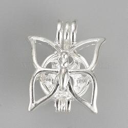 Alloy Diffuser Locket Pendants, Cage Pendants, Butterfly, Silver Color Plated, 20.5x17x12mm, Hole: 3.5x4.5mm, inner measure: 9mm(PALLOY-S062-41S)
