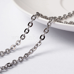 304 Stainless Steel Cable Chains, Unwelded, with Spool, Flat Oval, Stainless Steel Color, 4x3x0.8mm, about 65.61 Feet(20m)/roll(CHS-L014-19P)