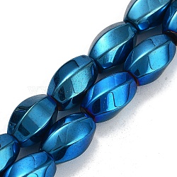 Synthetic Magnetic Hematite Beads Strands, Long-Lasting Plated, Twist, Blue Plated, 12~12.5x8~8.5mm, Hole: 1.2mm, about 32pcs/strand, 16.14''(41cm)(G-P545-G01-01E)