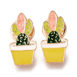 Alloy Enamel Brooches, Enamel Pin, with Brass Butterfly Clutches, Cactus, Light Gold, Cadmium Free & Nickel Free & Lead Free, Colorful, 24x12x2mm, Pin: 1mm(JEWB-N006-055-NR)