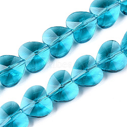 Transparent Glass Beads, Faceted, Heart, Deep Sky Blue, 10x10x6.5mm, Hole: 1mm(GLAA-Q066-10mm-A10)