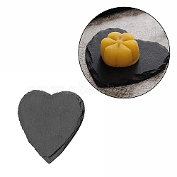 Natural Black Stone Cup Mat, Rough Edge Coaster, with Sponge Pad, Heart, 105~106x103~103.5x7.5~8mm(AJEW-G036-02)