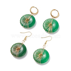 Donut Natural Malaysia Jade Dangle Hoop Earrings, Wire Wrap Stone Drop Earrings for Women, Golden, 45mm, Pin: 0.7mm, 2pairs/set(EJEW-JE04746)