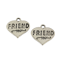 Tibetan Style Zinc Alloy Pendants, Heart with Word Friend, Lead Free & Cadmium Free, Antique Silver, 17x17x1.5mm, Hole: 2mm, about 312pcs/500g(TIBEP-R334-306AS-RS)