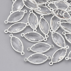Glass Links, with Silver Color Plated Eco-Friendly Alloy Findings, Faceted, Horse Eye, Clear, 21x9x4mm, Hole: 1.2mm(X-GLAA-S188-B-05S)