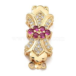 Brass Micro Pave Cubic Zirconia Box Clasps, Bowknot, Crimson, 28.5x12x7.5mm, Hole: 1.2mm(KK-U037-17G-01)