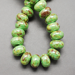 Handmade Porcelain European Beads, Large Hole Beads, Pearlized, Rondelle, Light Green, 12x9mm, Hole: 4mm(X-OPDL-Q099-6)