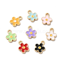 Alloy Enamel Charms, Golden, Flower Charms, Mixed Color, 12.5x10x1.5mm, Hole: 1.6mm(X-ENAM-D043-02G)