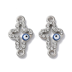 Alloy Enamel Evil Eye Connector Charms with Rhinestone, Lead Free & Cadmium Free, Cross Links, Platinum, 19x10.5x2mm, Hole: 1.4mm(FIND-Z014-18P)