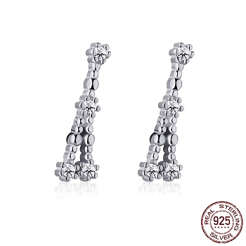Cubic Zirconia Constellation Stud Earrings, Real Platinum Plated Rhodium Plated 925 Sterling Silver Earrings, Cancer, 12x3.5mm