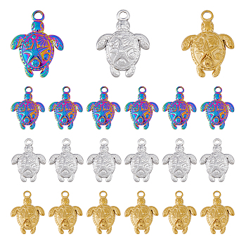 18Pcs 3 Colors 201 Stainless Steel Pendants, Tortoise with Starfish Charms, Mixed Color, 23.5x18x3mm, Hole: 3mm, 6pcs/color