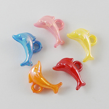 Opaque AB Color Acrylic Dolphin Charms, Mixed Color, 18x13x8mm, Hole: 3mm