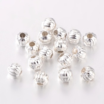 Iron Corrugated Beads, Silver Color Plated, Round, 5mm in diameter, hole: 2mm