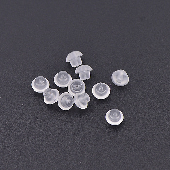 Plastic Ear Nuts, Earring Backs, Clear, 4x4mm, Hole: 0.5mm