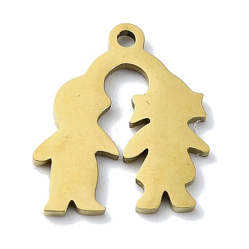 304 Stainless Steel Charms, Laser Cut, Couple Charm, Golden, 14x12x1mm, Hole: 1.2mm