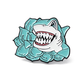 Shark Enamel Pin, Cartoon Alloy Brooch for Backpack Clothes, Electrophoresis Black, Colorful, 20x25x1.5mm