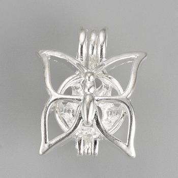 Alloy Diffuser Locket Pendants, Cage Pendants, Butterfly, Silver Color Plated, 20.5x17x12mm, Hole: 3.5x4.5mm, inner measure: 9mm