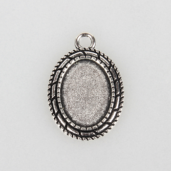 Tibetan Style Alloy Pendant Cabochon Settings, Cadmium Free & Lead Free, Oval, Antique Silver, Tray: 13x18mm, 29x20x2mm, Hole: 3mm
