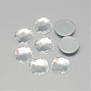 Sew on Rhinestone, Transparent Acrylic Rhinestone, Two Holes, Garment Accessories, Faceted, Half Round/Dome, Clear, 25x6mm, Hole: 0.8~1mm