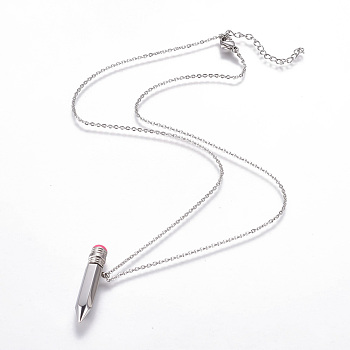 304 Stainless Steel Pendant Necklaces, with Enamel, Pencil, Stainless Steel Color, 460x1mm