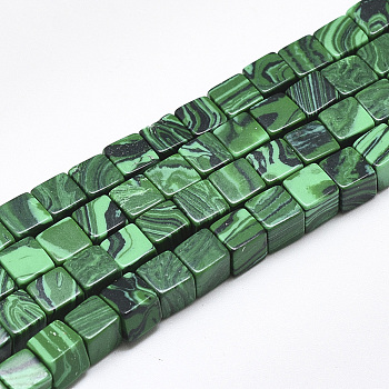 Synthetic Malachite Beads Strands, Cube, 6~6.5x6~6.5x6~6.5mm, Hole: 1mm, about 65pcs/strand, 16.1 inch