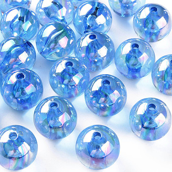 Transparent Acrylic Beads, AB Color Plated, Round, Blue, 20x19mm, Hole: 3mm, about 111pcs/500g