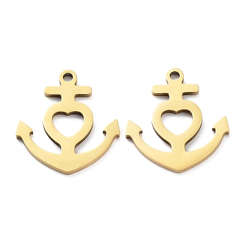 Ion Plating(IP) 316L Surgical Stainless Steel Pendants, Anchor Charm, Real 18K Gold Plated, 17x15x1mm, Hole: 1.2mm