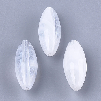 Acrylic Beads, Imitation Gemstone, Rice, Clear & White, 35.5~36x14mm, Hole: 2mm, about 120pcs/500g