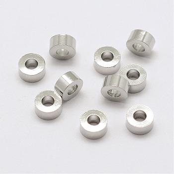 Brass Spacer Beads, Flat Round, Platinum, 4.5x2mm, Hole: 2mm