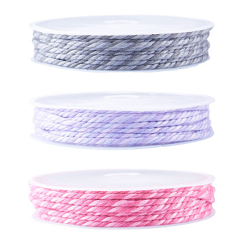 10.5M 3 Colors Braided Polyester Cord, with PET Plastic, for Jewelry Making, Round, with 3Pcs Polypropylene(PP) Spools, Mixed Color, 2mm, about 3.83 yards(3.5m)/color