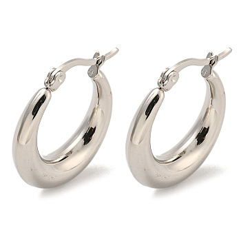 202 Stainless Steel Hoop Earring, with 304 Stainless Steel Pins, Stainless Steel Color, 23.5x5.5mm