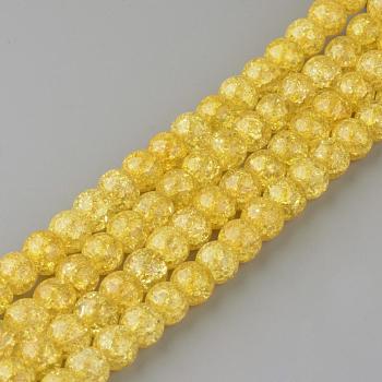 Synthetic Crackle Quartz Beads Strands, Round, Dyed, Gold, 10mm, Hole: 1mm, about 40pcs/strand, 15.7 inch