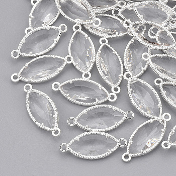 Glass Links, with Silver Color Plated Eco-Friendly Alloy Findings, Faceted, Horse Eye, Clear, 21x9x4mm, Hole: 1.2mm