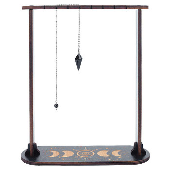 1 Set Small Crystal Display Shelf, Crystal Dowsing Pendulum Display Hanging Holder Stand, with Moon Pattern, with 1Pc Natural Obsidian Drowsing Pendulums, Black, Finish Product: 8x25x30cm