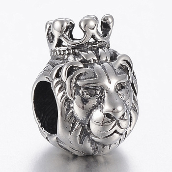 316 Surgical Stainless Steel Beads, Lion, Antique Silver, 13x8.5x11mm, Hole: 5mm