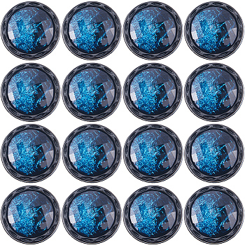 20Pcs 1-Hole Resin Shank Button, with ABS Plastic Findings, Half Round, Blue, 25x14mm, Hole: 3mm