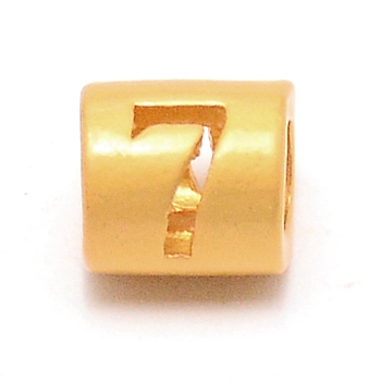 Alloy Beads, Column with Hollow Number, Matte Gold Color, Number, 6.5x6mm, Hole: 3.3mm