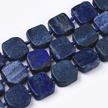 Natural Lapis Lazuli Beads Strands, Colored Wax, Rectangle, 15~19x16~18x5~9mm, Hole: 1.2mm, about 19~20pcs/strand, 15.94 inch~16.65 inch(40.5cm~42.3cm)