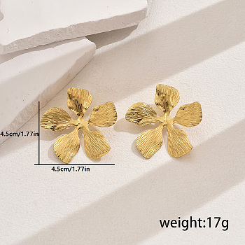 Metallic Texture Stainless Steel Flower Luxury Stud Earrings, Golden, 45x45mm