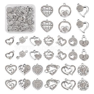 Platinum Heart Acrylic+Rhinestone Pendants